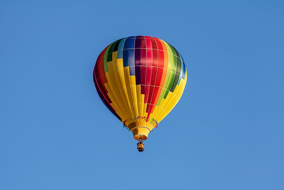 hot air balloon, balloon, aircraft, flying, sky, hot air, blue, air, colorful, color
