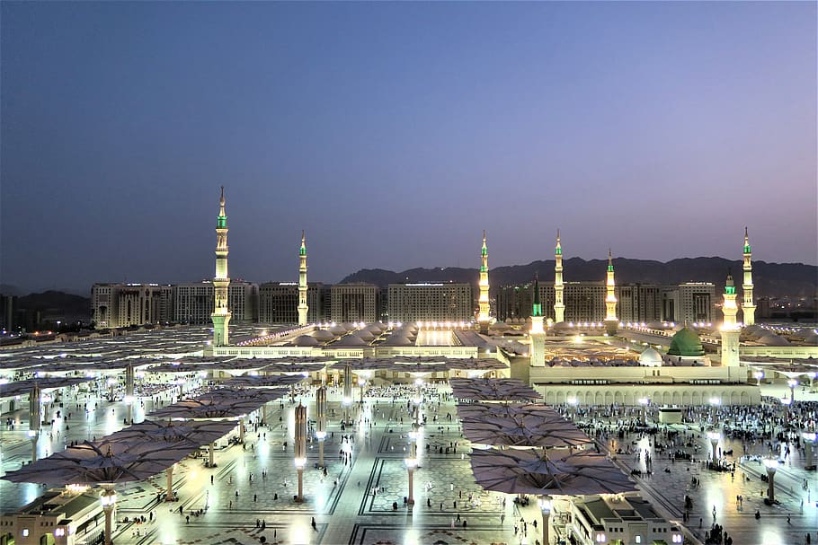 masjid nabawi, medina, i've to medina, city, travel, architecture, building exterior, built structure, sky, illuminated