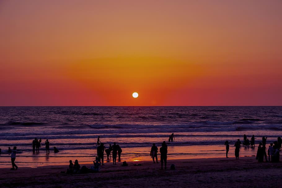evening, sunlight, goa, beach, sun, colours, orange, beautiful, sunset, sky