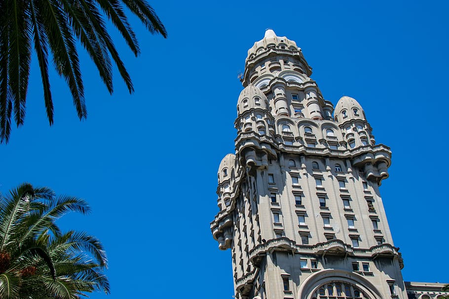 montevideo, tower, city, plaza independencia, independence, uruguay, low angle view, sky, tree, architecture