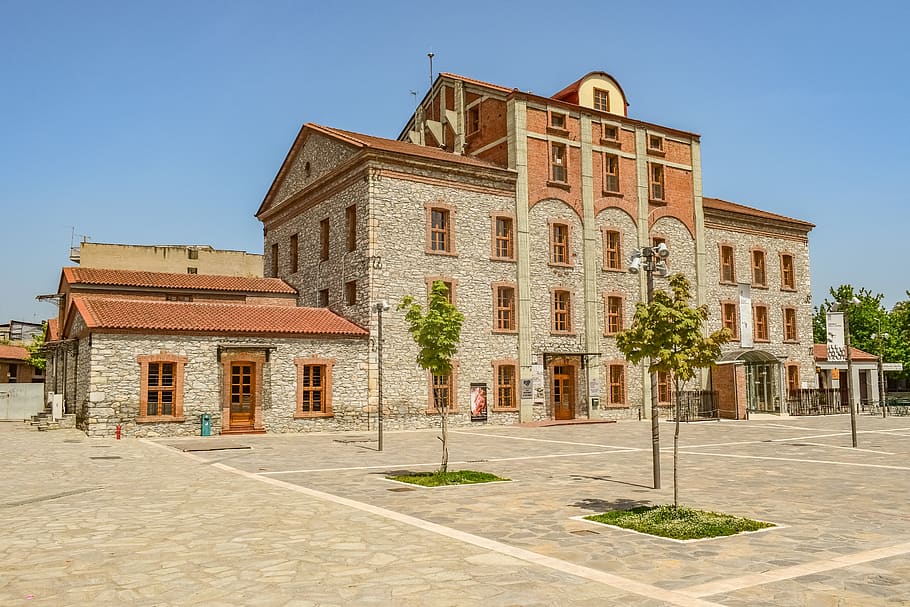 antigua fábrica, molino, edificio, arquitectura, industria, renovado, piedra, museo, pappas mill, larissa