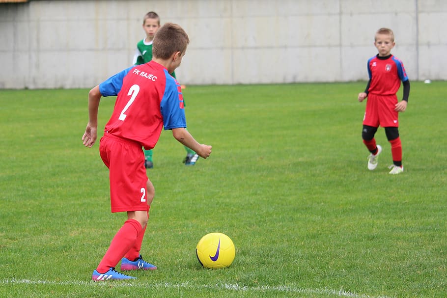 football, pupils, younger pupils, footballer, ball, match, children, boy, athlete, footballers