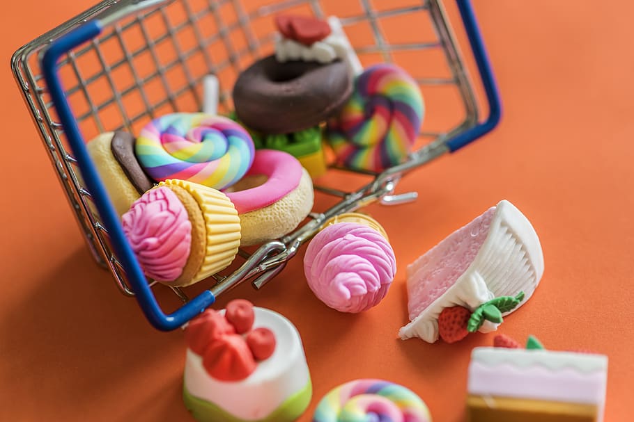 artificial, background, bakery, basket, bread, brown, bun, cake, candy, children