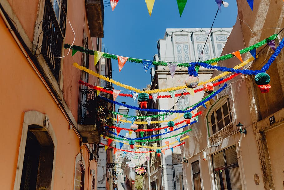 calles, decorado, fiesta de san antonio, lisboa, portugal, feliz, ciudad, europa, decoraciones, viajes
