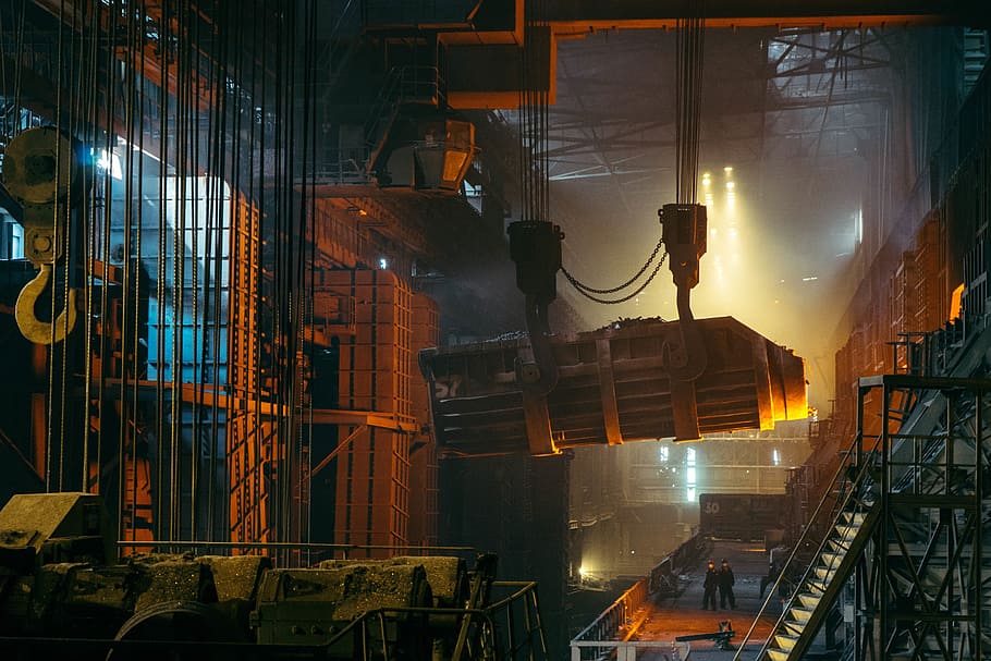 aço, indústria, metal, empresa, pesado, equipamento, fábrica, iluminado, maquinaria, indústria de metal