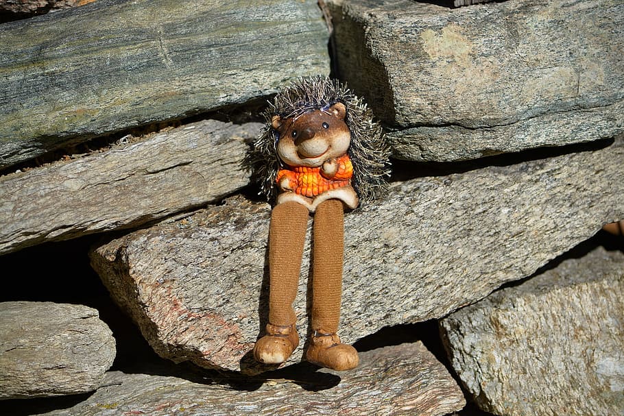 hedgehog, toy, stuff, stuffed, figure, wood, texture, day, solid, rock