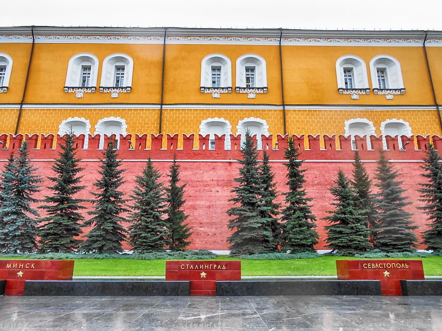 arsitektur, bata, bangunan, modal, eksterior, kremlin, moskow, tua, merah, rusia