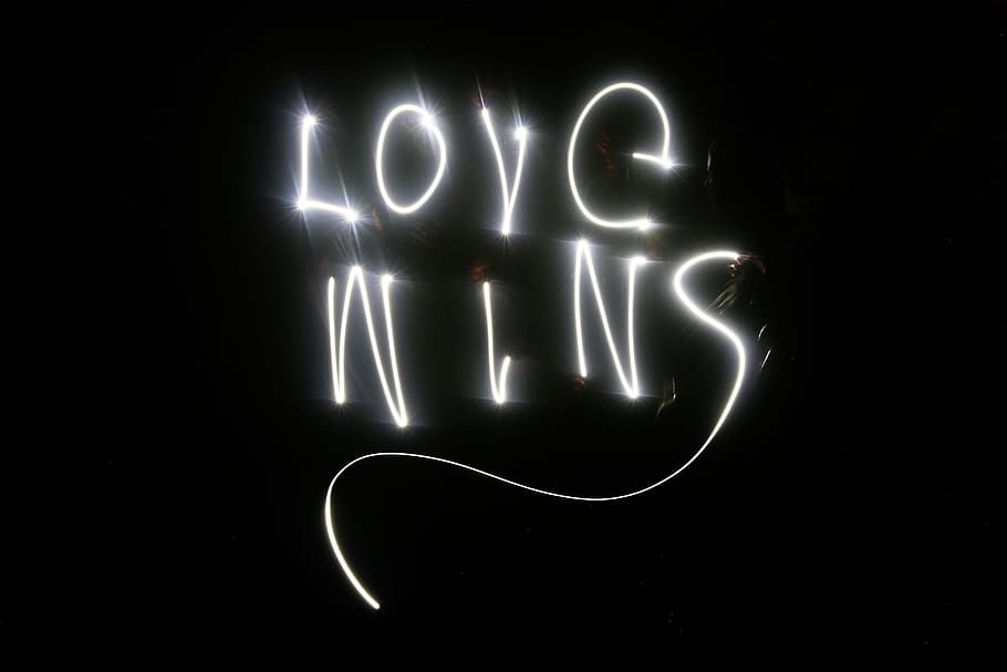 amor, néon, luz, longa exposição, fotografia, noite, Sombrio, preto, brilho, escrevendo