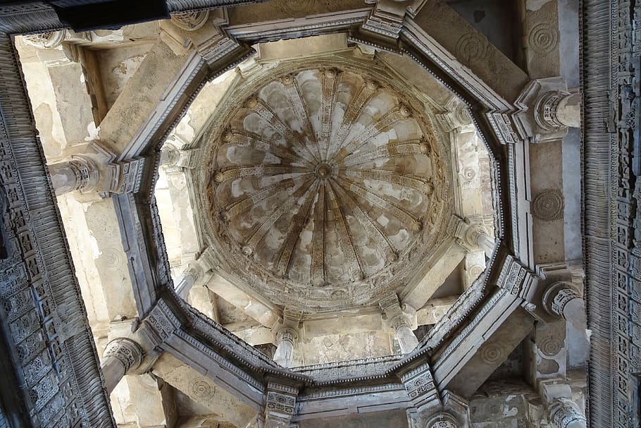 jama masjid, dome, carvings, sculpture, champaner-pavagadh, archaeological park, unesco, world heritage, site, architecture