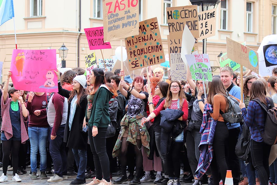 school strike 4 climate, demonstrations, zagreb, fridays for future, environment protection, climate changes, youth for better world, group of people, crowd, large group of people