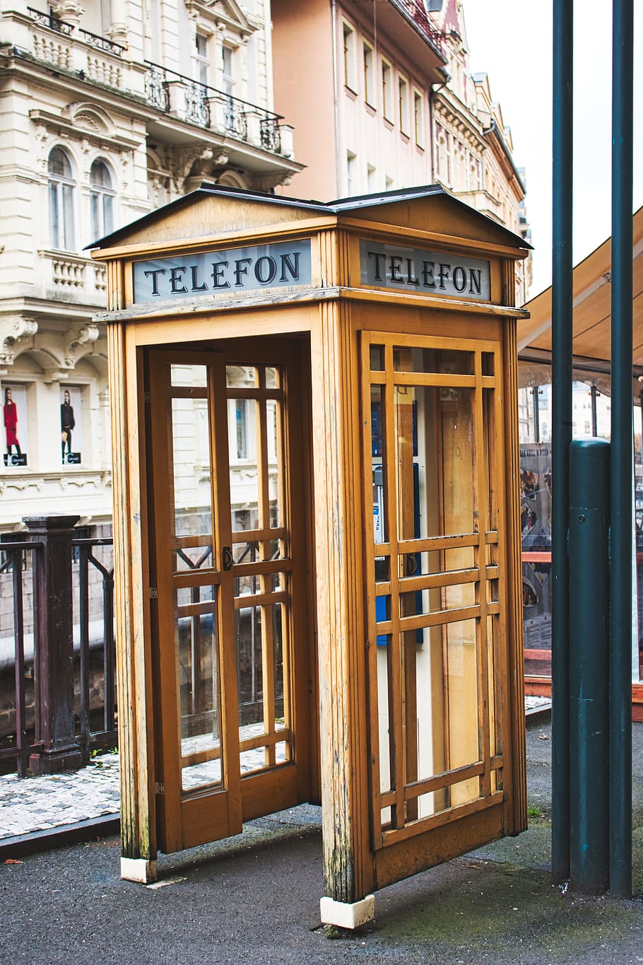 karlovy vary, phone booth, old, spa, lantern, phone, town center, traditional, architecture, built structure