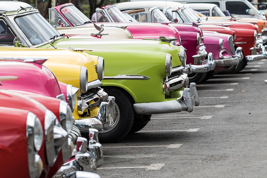 Cuba, La Habana, coche, clásico, colección Rainbow, Almendron, taxi, Transporte, modo de transporte, automóvil