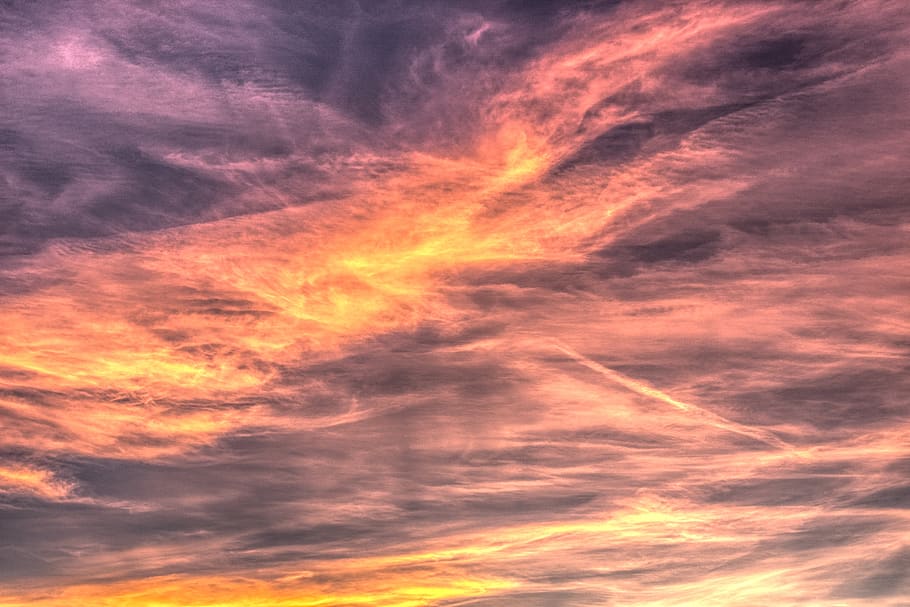 sky, clouds, veil, structure, texture, background, afterglow, red, sunset, hdr