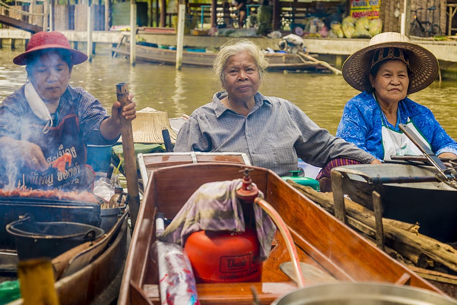 thailand, pasar terapung, bangkok, perjalanan, thai, mengambang, makanan, perahu, sungai, pasar