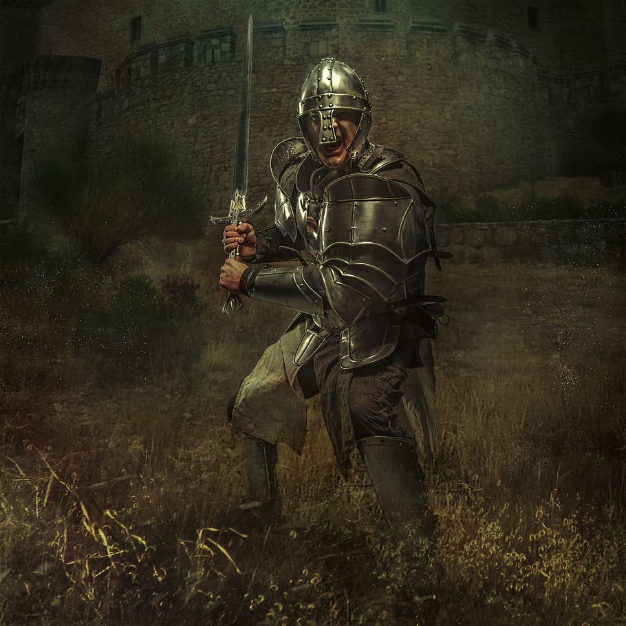 knight, castle, middle ages, old, masonry, fortress, building, sword, history, helm