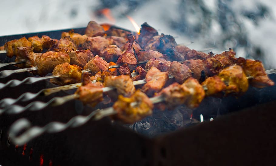 food, bbq, flash, cooking, coal, food and drink, freshness, meat, barbecue, selective focus
