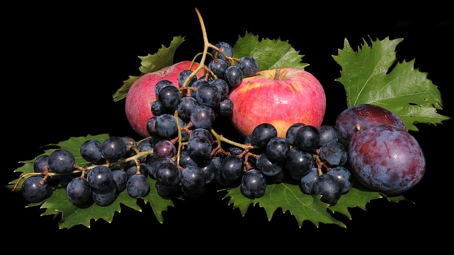 buah, apel, anggur, segar, makanan, sehat, vitamin, matang, lezat, nutrisi