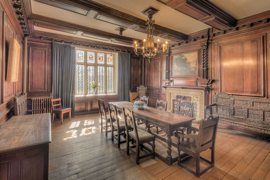 turton tower, dining room, dining, room, interior, inside, architecture, building, place, historic