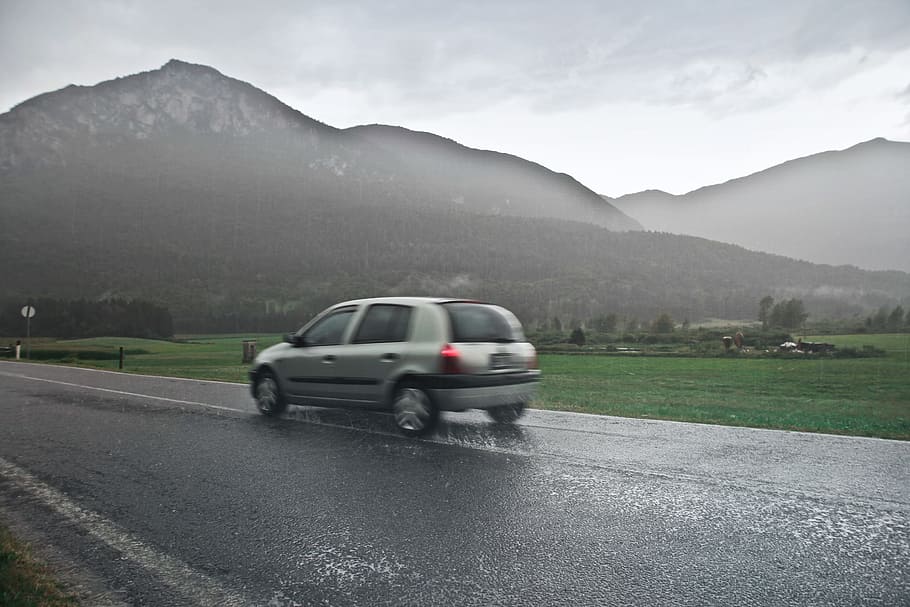 blur view, car, road, rain, mountain, blur, clouds, drive, driving, landscape