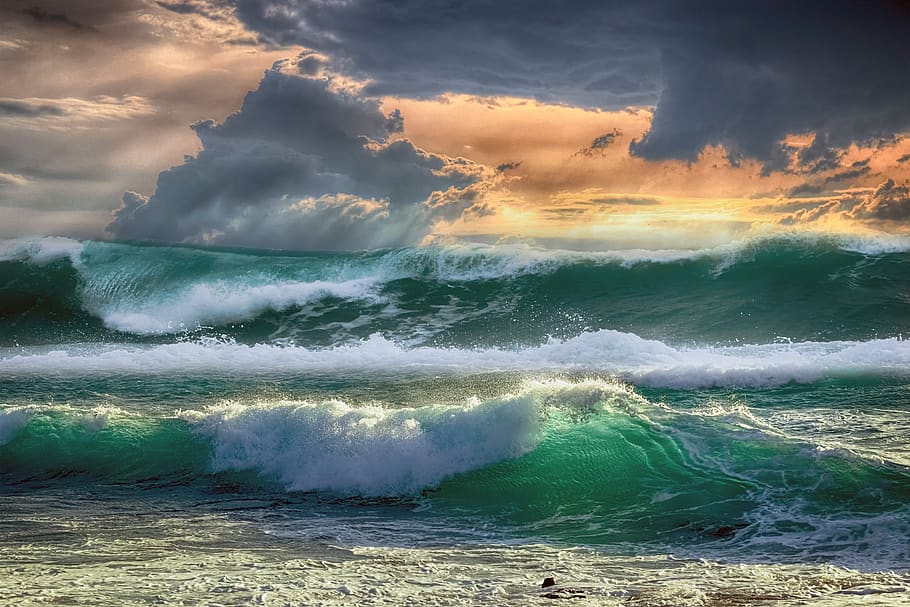 sea, waves, sky, clouds, ocean, costa, landscape, wave, beauty in nature, motion