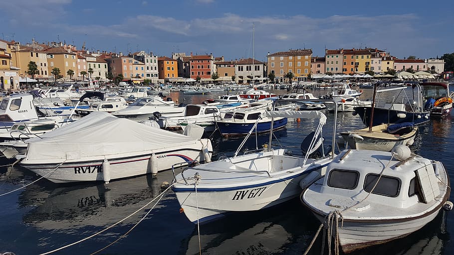 vacations, croatia, sea, boats, summer, sun, istria, rovinj, nautical vessel, moored