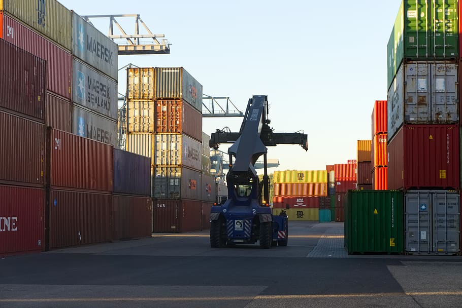 контейнер, погрузочный кран, восход, порт, погрузка, кран, мобильный, транспорт, экспорт, терминал