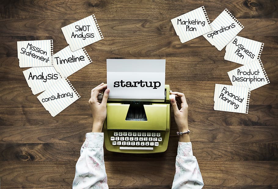 startup, memulai, lancer, mesin tik, keterampilan, kaleng, yayasan, bisnis, tangan, presentasi