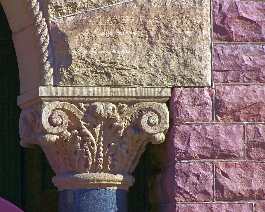 faux corinthian column, stones, architecture, column, yankton, south dakota, building, pillar, historic, antique