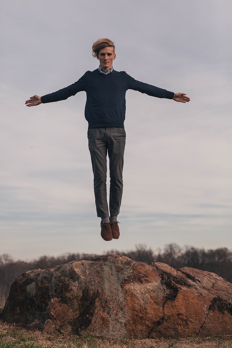 jump, levitate, man, model, rock, one person, full length, young men, leisure activity, lifestyles
