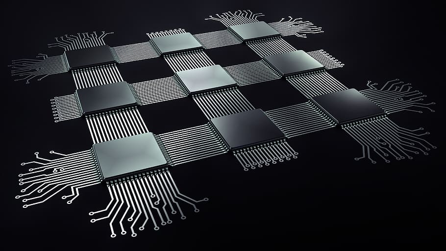 processor, electronics, chip, background, control center, trace, microprocessor, 3d, blender, black background