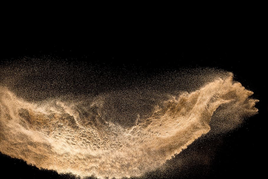 sand, dust, explosion, background, black, isolated, dirty, powder, gold, flare