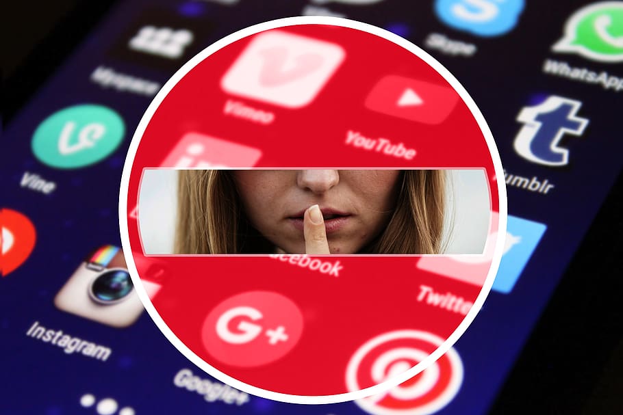 social media, silence, finger, mouth, woman, security, privacy, instagram, facebook, twitter