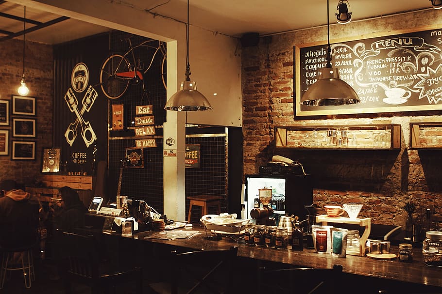 restoran, bar, kopi, toko, interior, pedesaan, vintage, retro, barista, coffee shop