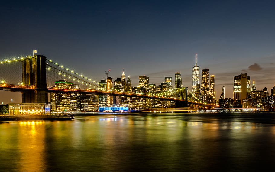 new york, brooklyn, bridge, architecture, manhattan, skyline, river, landmark, skyscraper, water