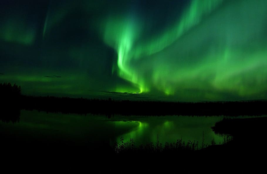 aurora, borealis, nature, north, norther, light, river, lake, water, green