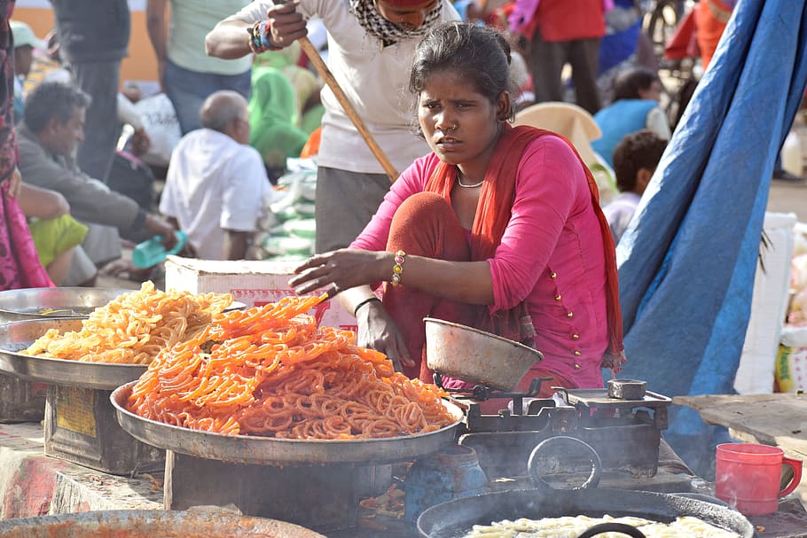 sweet, selling, vendor, shop, outdoor, people, india, trade, street, asian