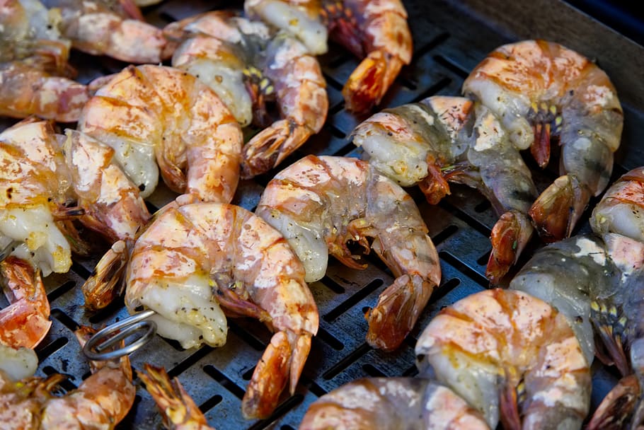 shrimp, grill, spit, grooved, seafood, delicious, nutrition, bbq, food and drink, food