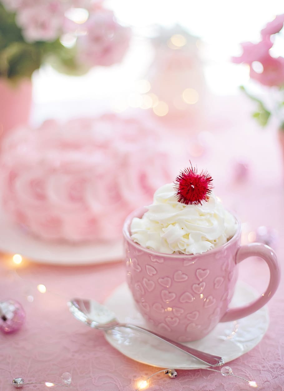 valentine, valentine's day, hearts, pink, love, romantic, romance, birthday, coffee, hot chocolate