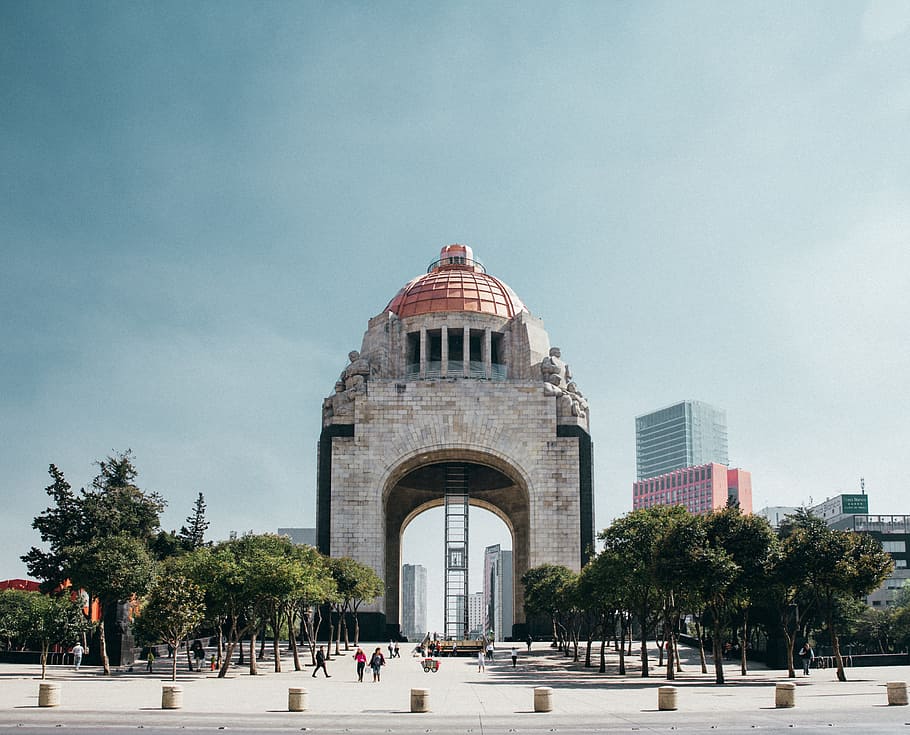 tampilan jalan, monumento, la, revolusi kota mexico, lengkung, arsitektur, warisan, bersejarah, peringatan, meksiko