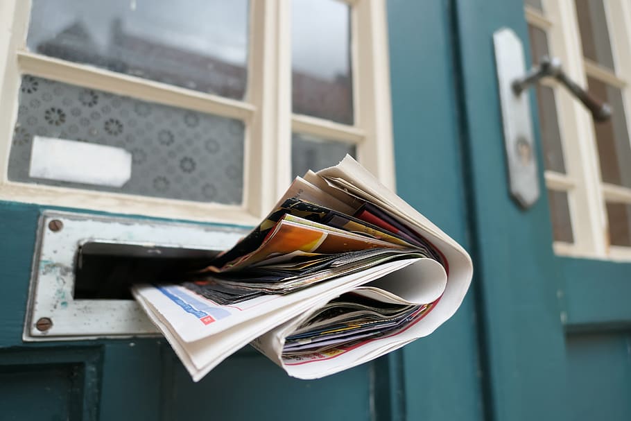 newspaper, post, mailbox, news, message, information, announcement, window, close-up, still life