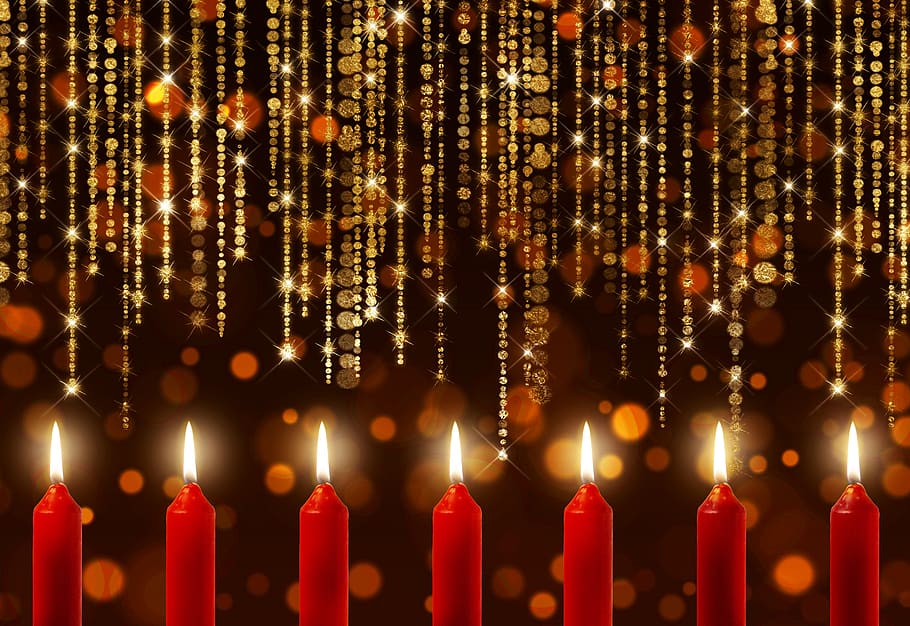 velas, destaques especulares, luz de velas, nobre, decorativos, natal, iluminação, imagem de fundo, brilhante, vermelho