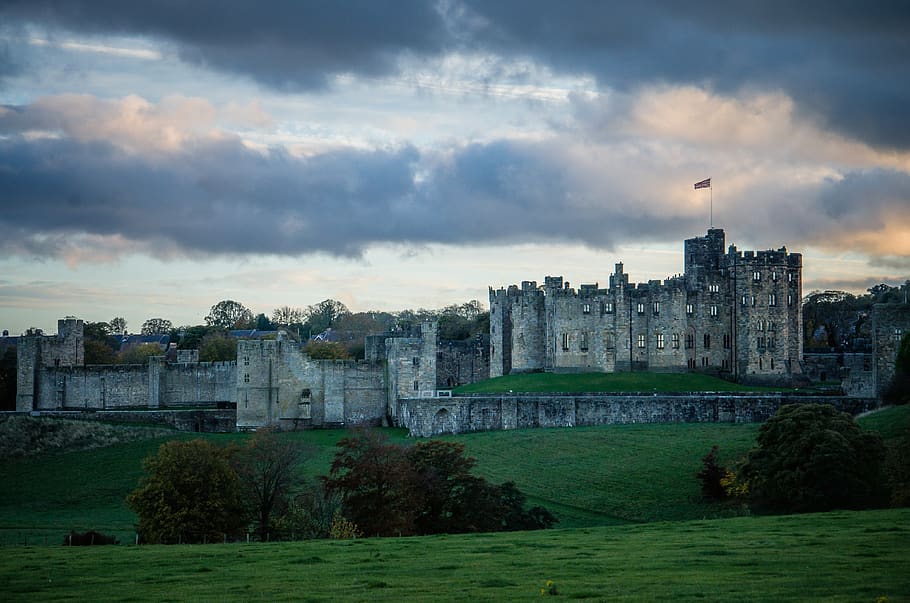 castelo, harry potter, hogwarts, alnwick, northumberland, céu, inglaterra, construção, magia, marco