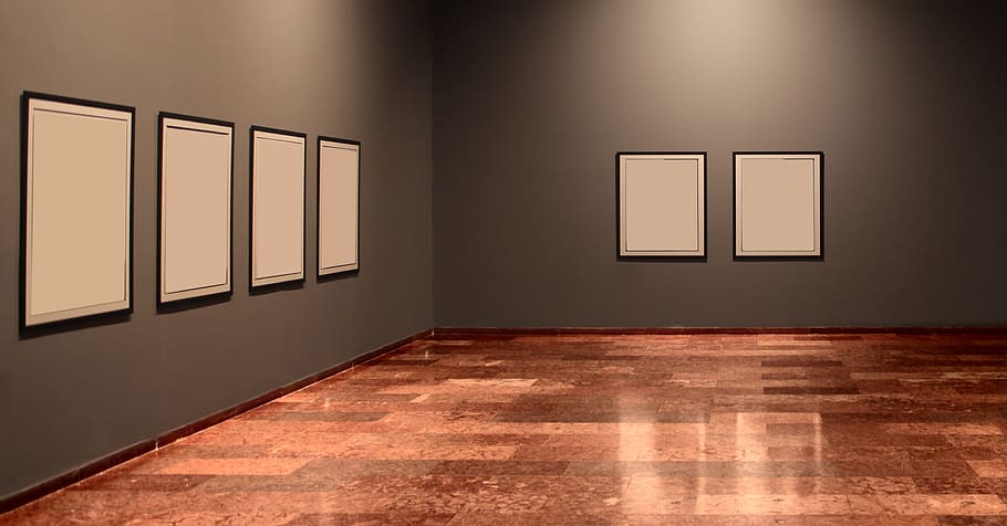 white, frames, grey, wall, art museum, art, border, display, interior, light
