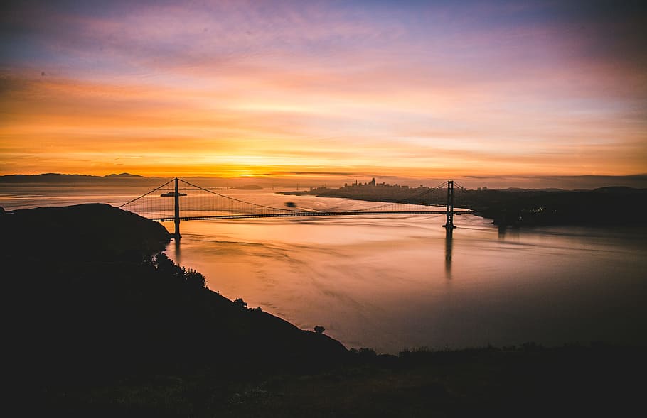 San Francisco, Jembatan, SF, lautan, matahari terbit, fajar, pemandangan, indah, warna-warni, air
