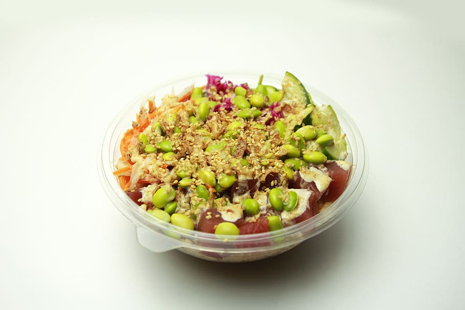 tuna poke, poke bowl, salad, healthy food, food, food and drink, healthy eating, vegetable, studio shot, wellbeing