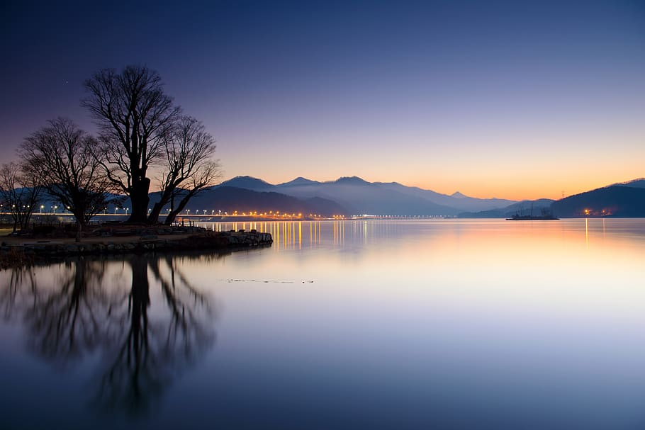 dos cabeza de agua, gente, amanecer, brumosa mañana, río norte de han, río, naturaleza, yangpyeong, agua, reflexión