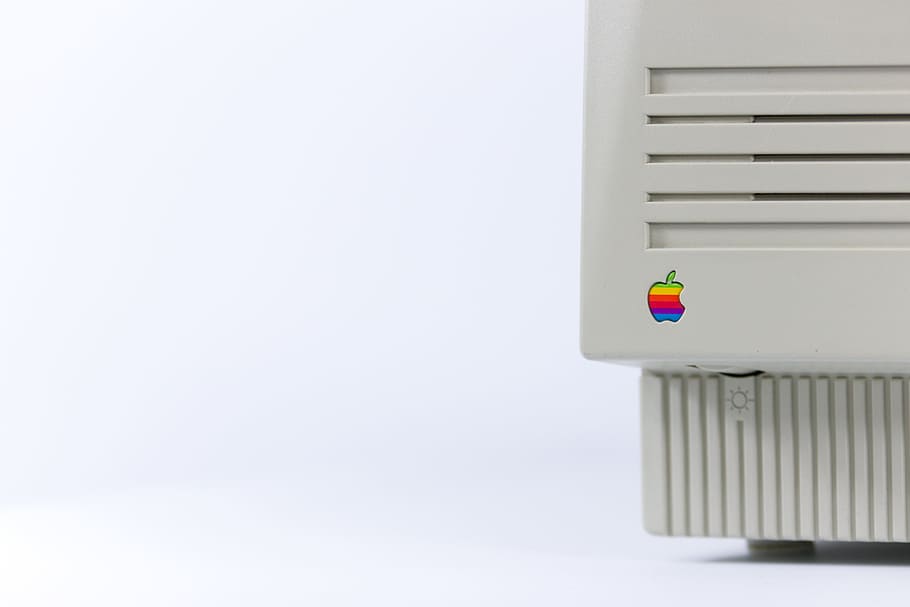 manzana, vintage, computadora, mínimo, fondo, fondo de pantalla, fondo de pantalla hd, blanco, logo, tecnología