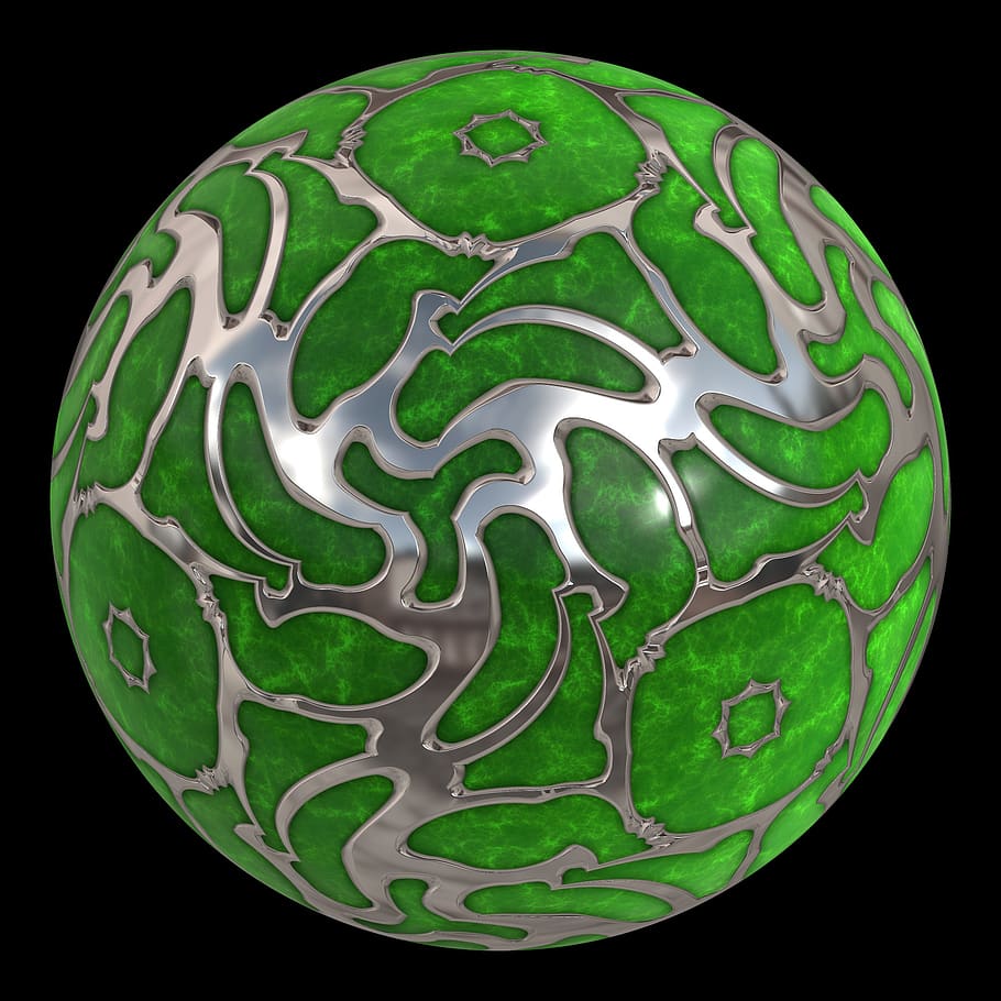 sphere, orb, decoration, 3d, studio shot, black background, indoors, green color, close-up, still life