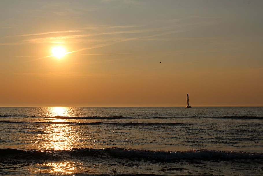 sunset, langeoog, sea, east frisia, coast, beach, island, sand, north sea, nature