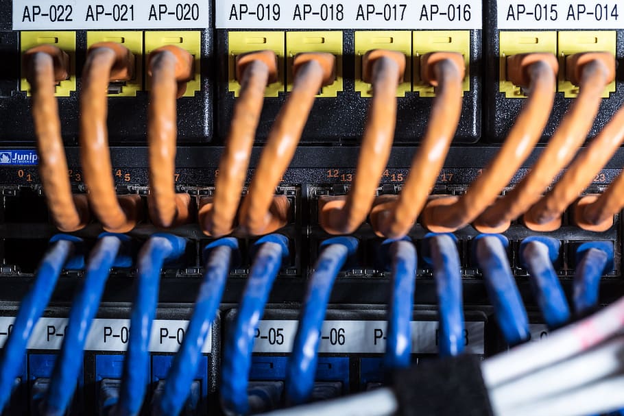 cables de ethernet, conectados, puertos de red, cable, fecha, equipo, línea, red, puerto, velocidad